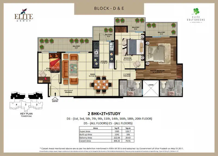 elite golf greens sector 79 noida floor plan 2bhk 1385sqft